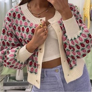 Flower Pattern Drop Shoulder Cardigan